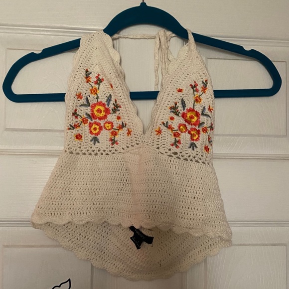 White/floral knit crop top - Picture 1 of 3